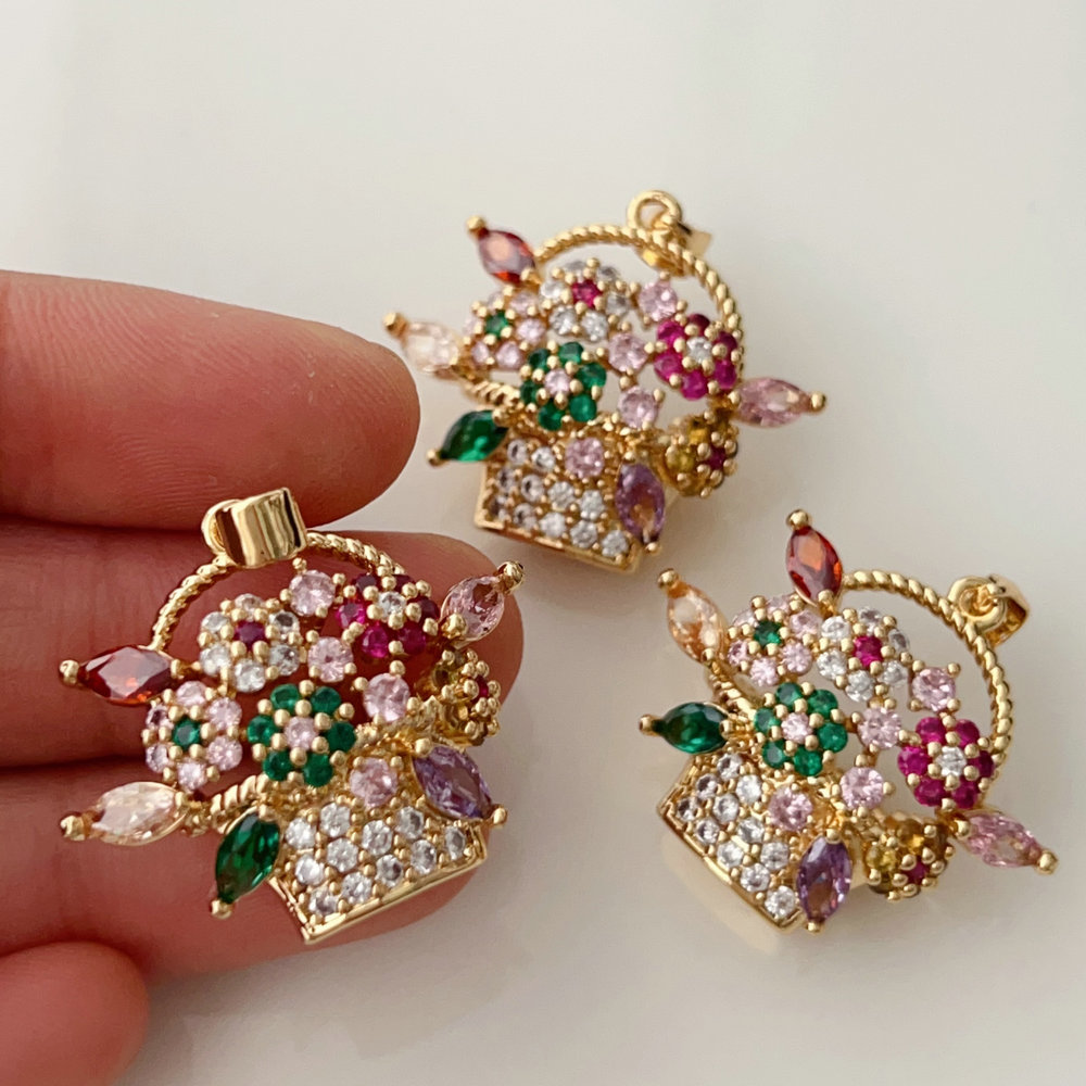 Pave flower basket charm