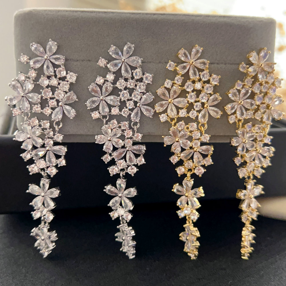 Pave zircon chunky flower earrings