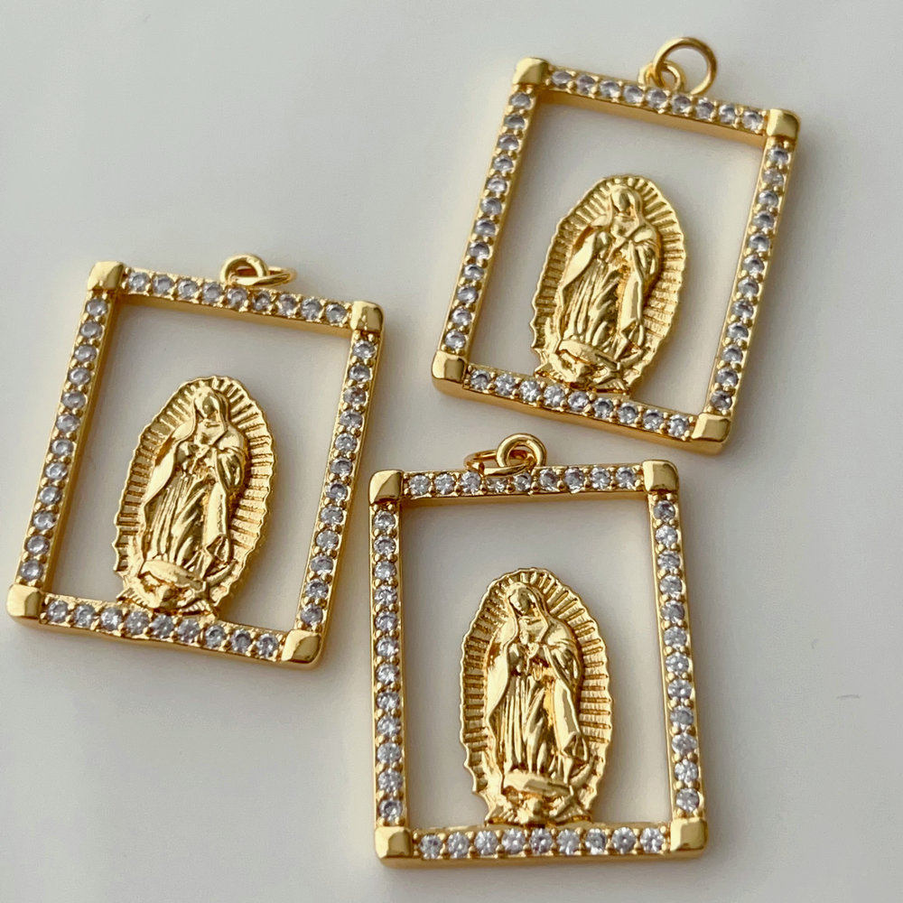 Pave square vigin maria charm