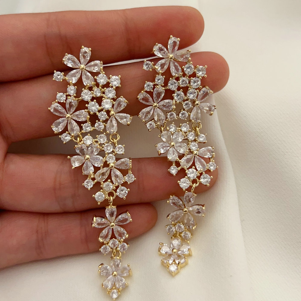 Pave zircon chunky flower earrings