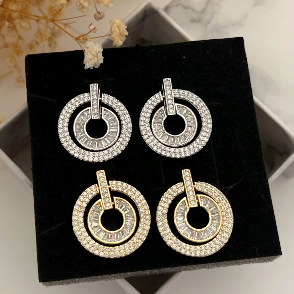 Pave circle earrings