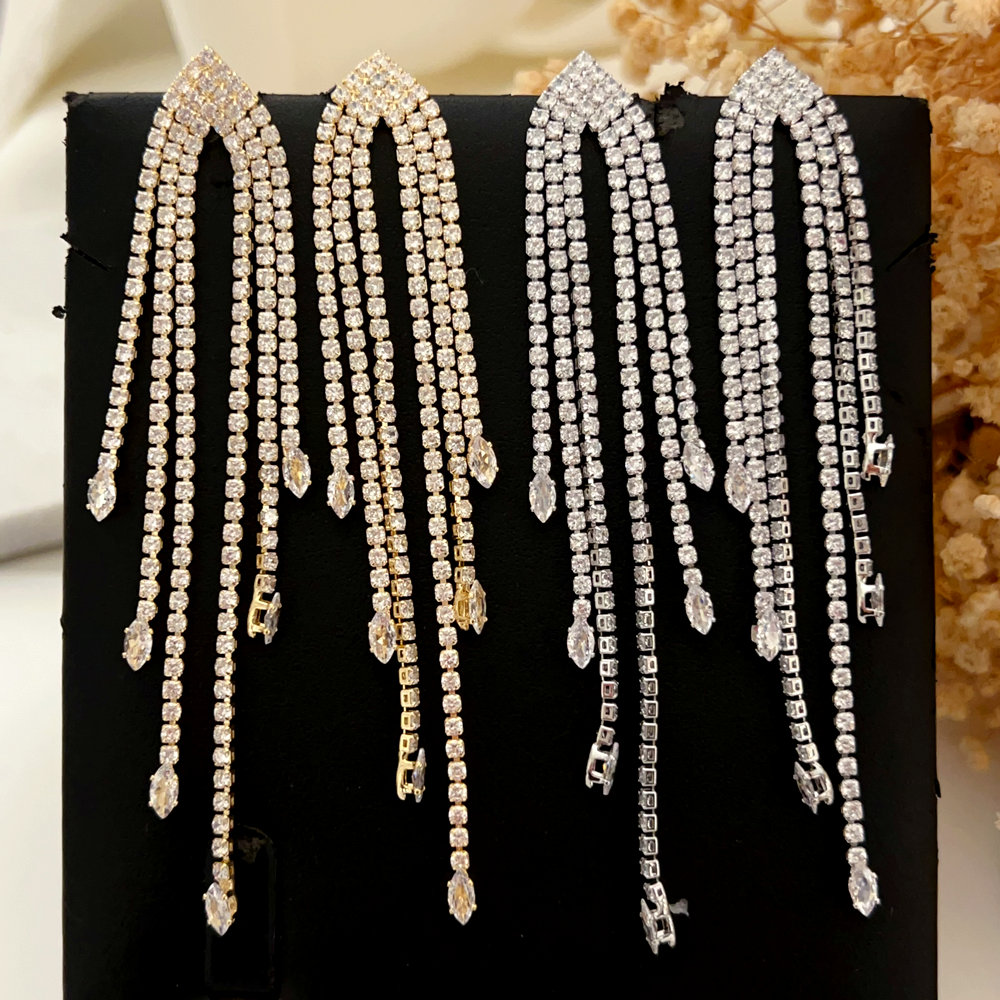 Pave zircon tassel earrings