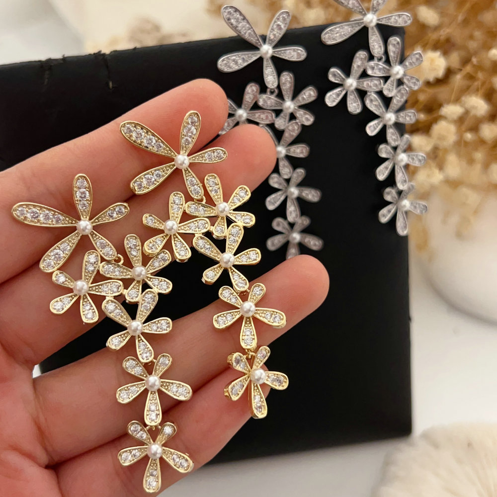 Pave flower earrings