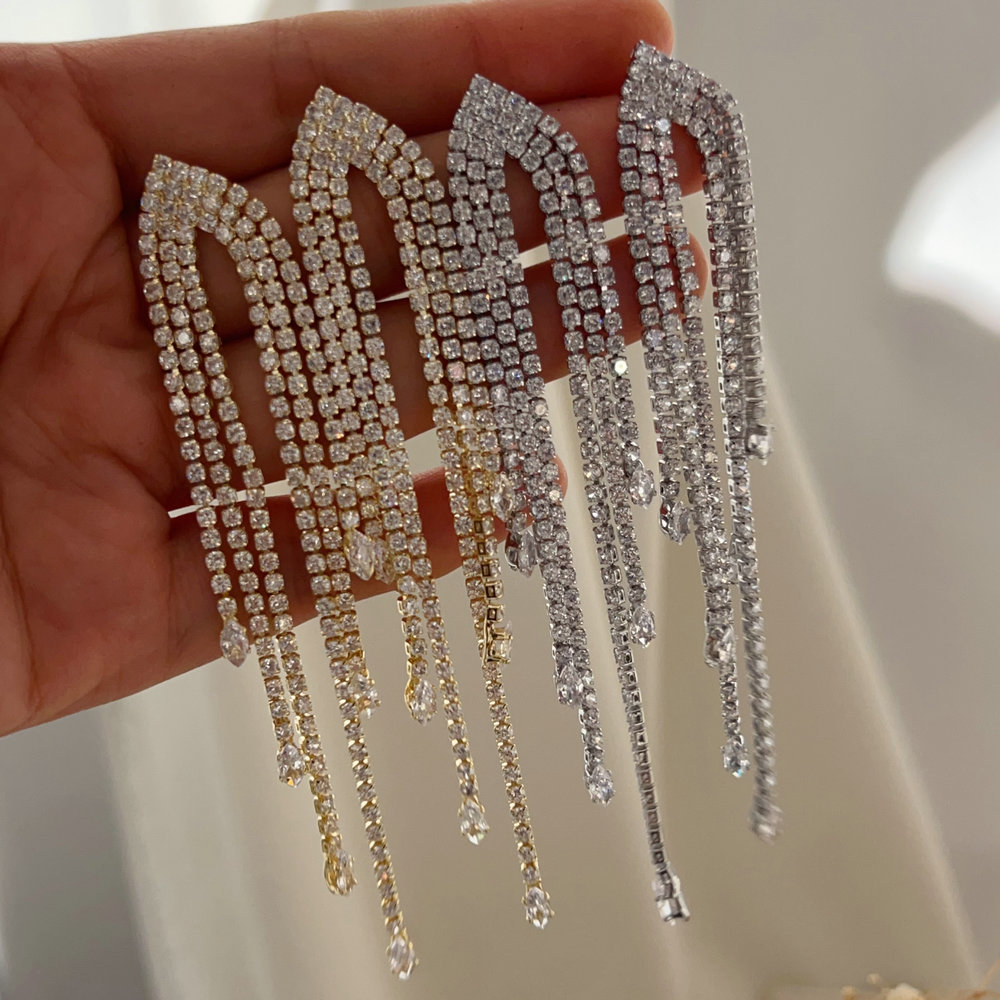 Pave zircon tassel earrings