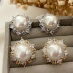 Pave flower pearl earrings