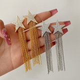 Pave long star chain earrings