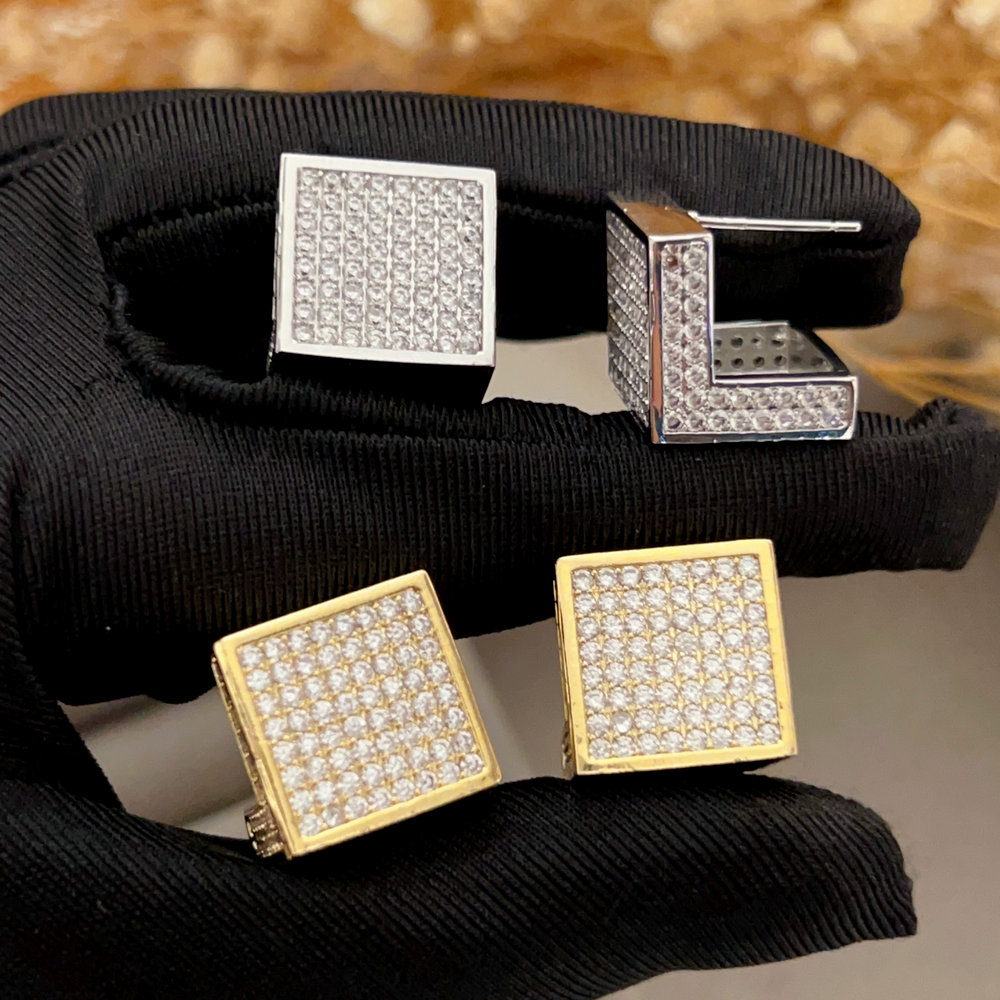 Pave zircon square earrings
