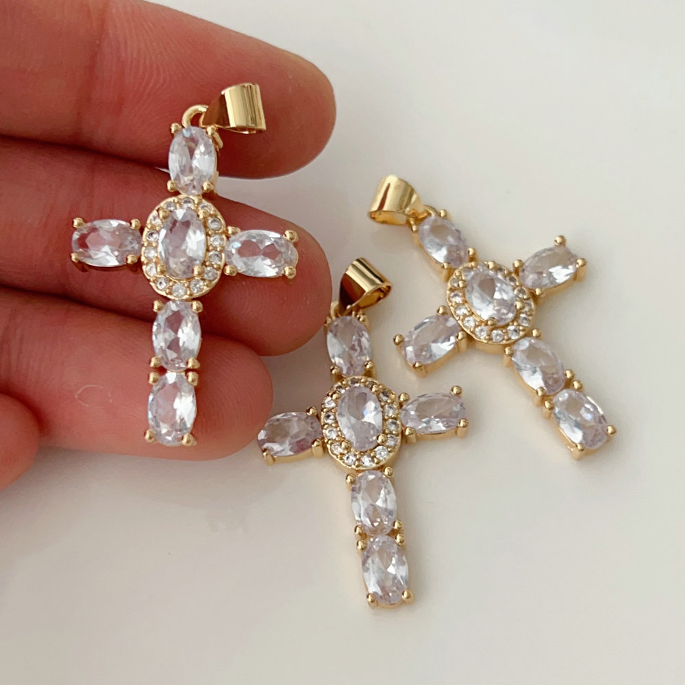 Pave cross charm