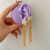 Pave long star chain earrings