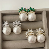 Flower pave pearl earrings