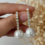 Long zircon pearl earrings