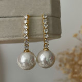 Long zircon pearl earrings