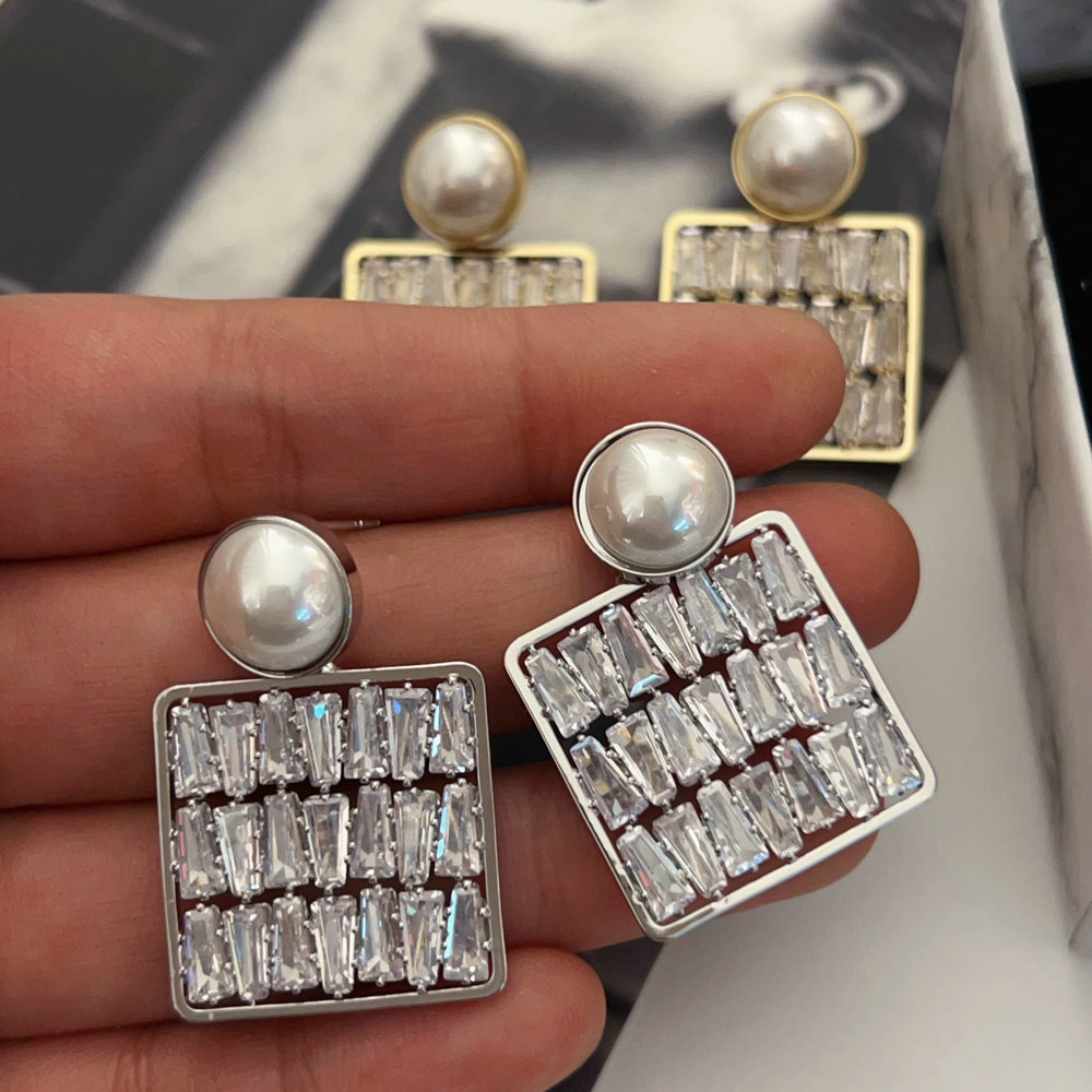 Pave square charm earrings