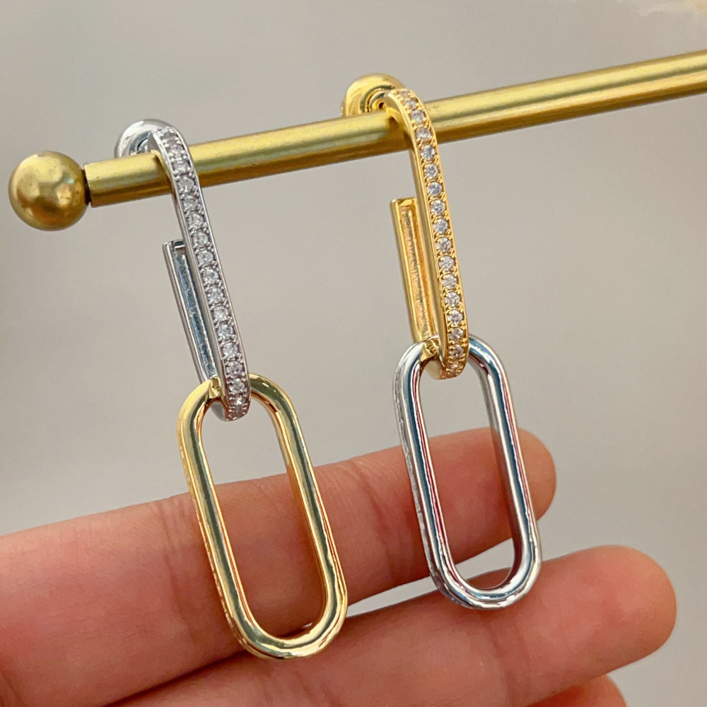 Long pave pin chain earrings