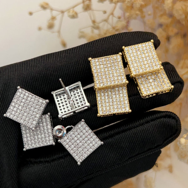 Pave square earrings