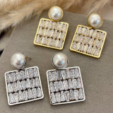 Pave square charm earrings