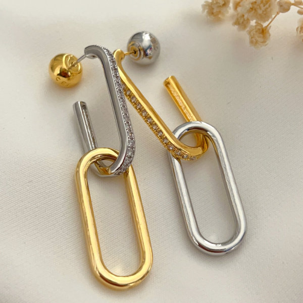 Long pave pin chain earrings
