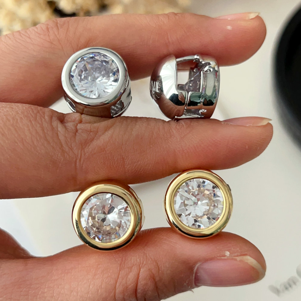 Pave simple round zircon earrings