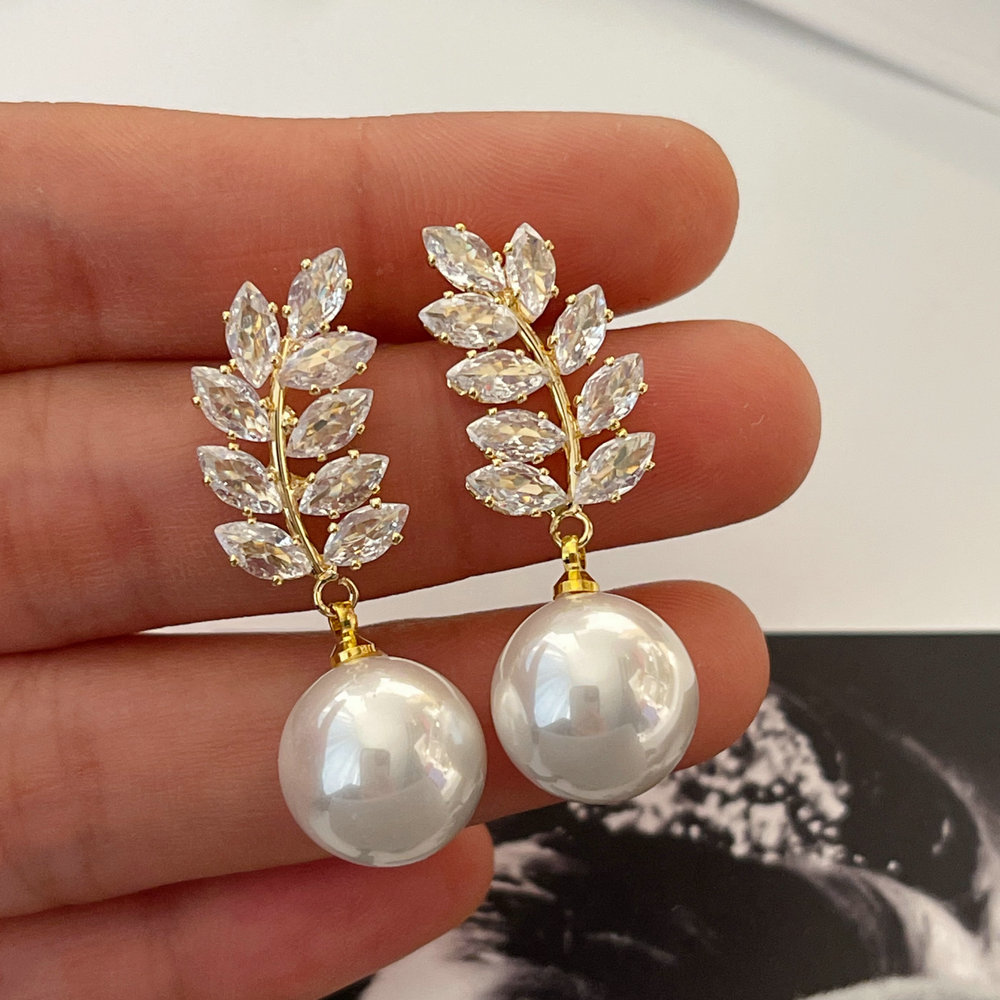 Pave leaf earrings