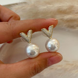 Pave zircon v shape earrings