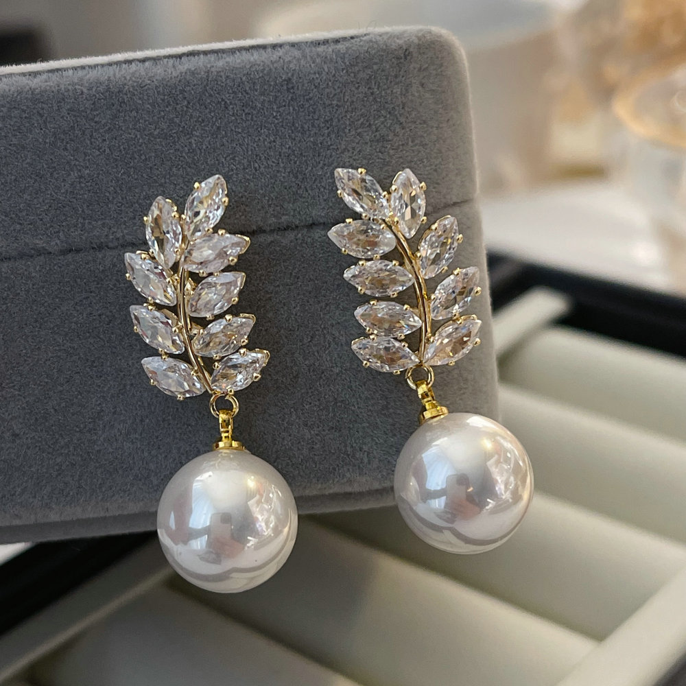 Pave leaf earrings