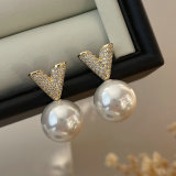 Pave zircon v shape earrings