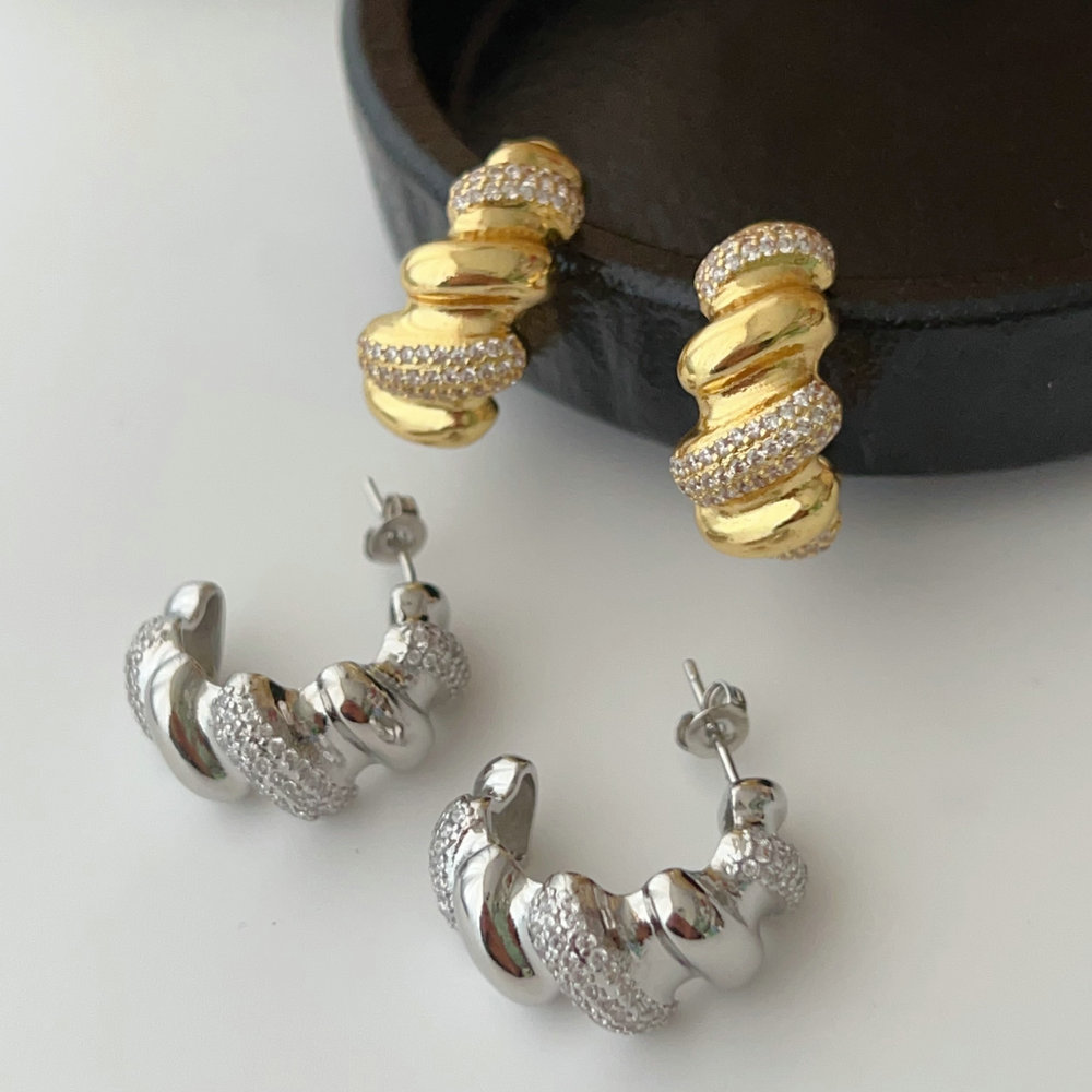 Pave zircon twist earrings
