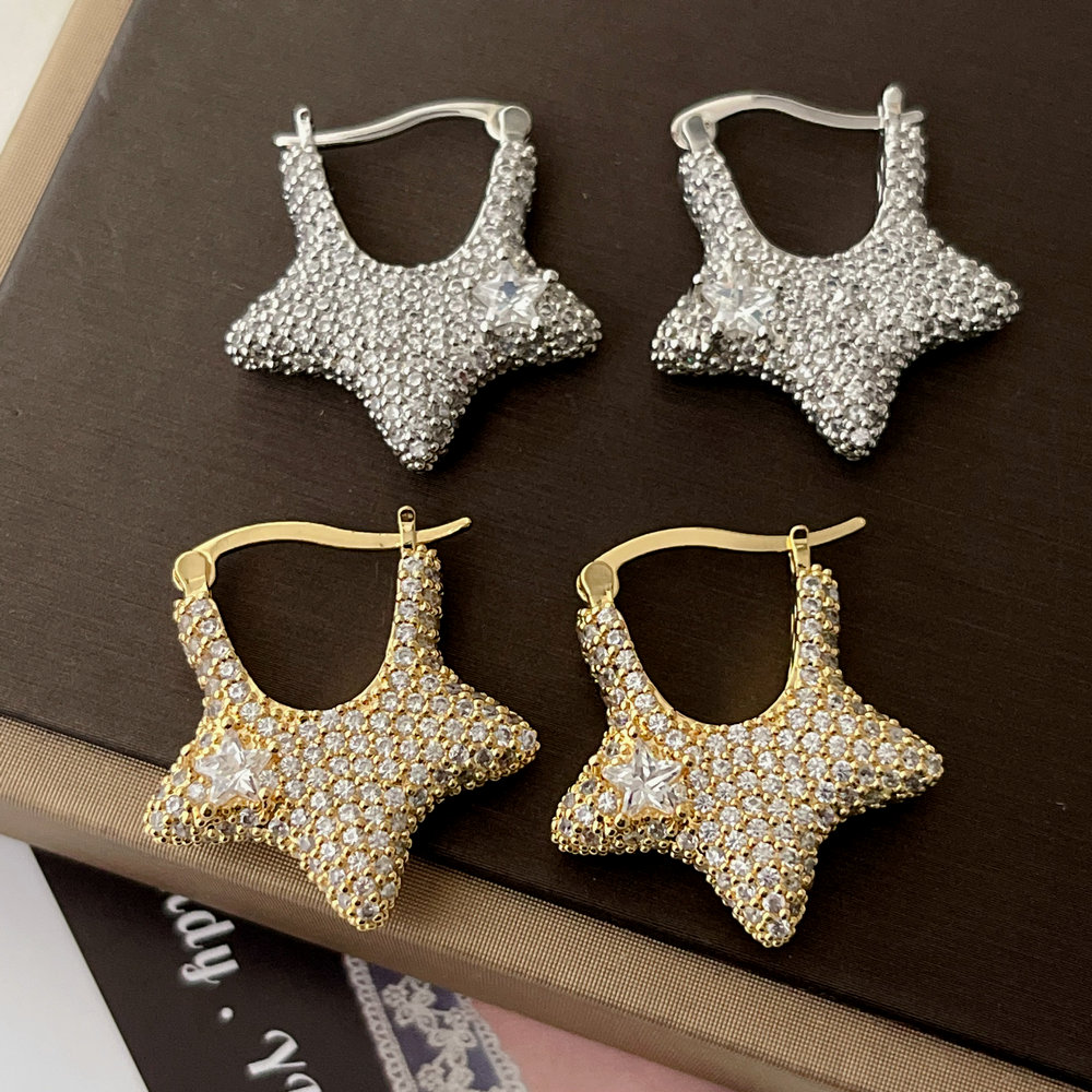 Pave zircon star earrings