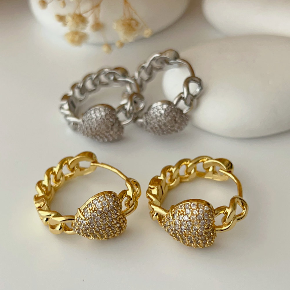 Pave heart hoop