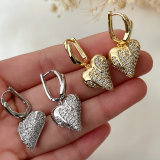 Pave heart charm earrings