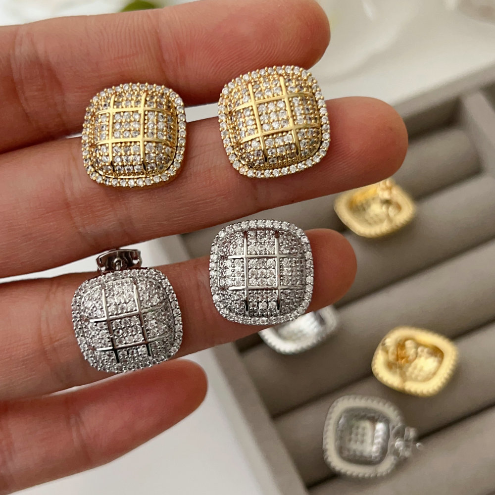 Pave square earrings