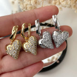 Pave heart charm earrings