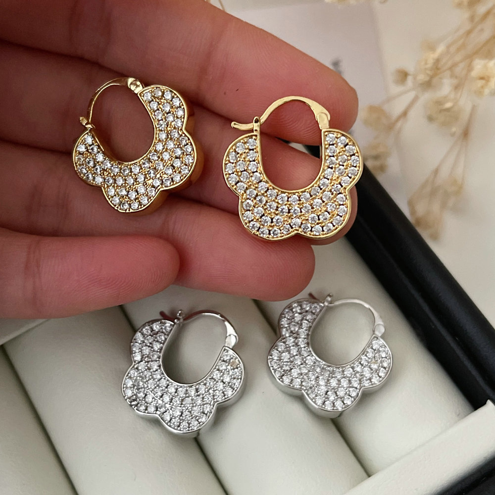 Pave flower earrings