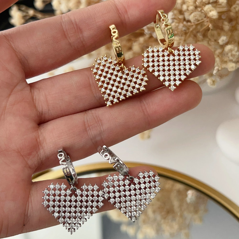 Pave heart earrings