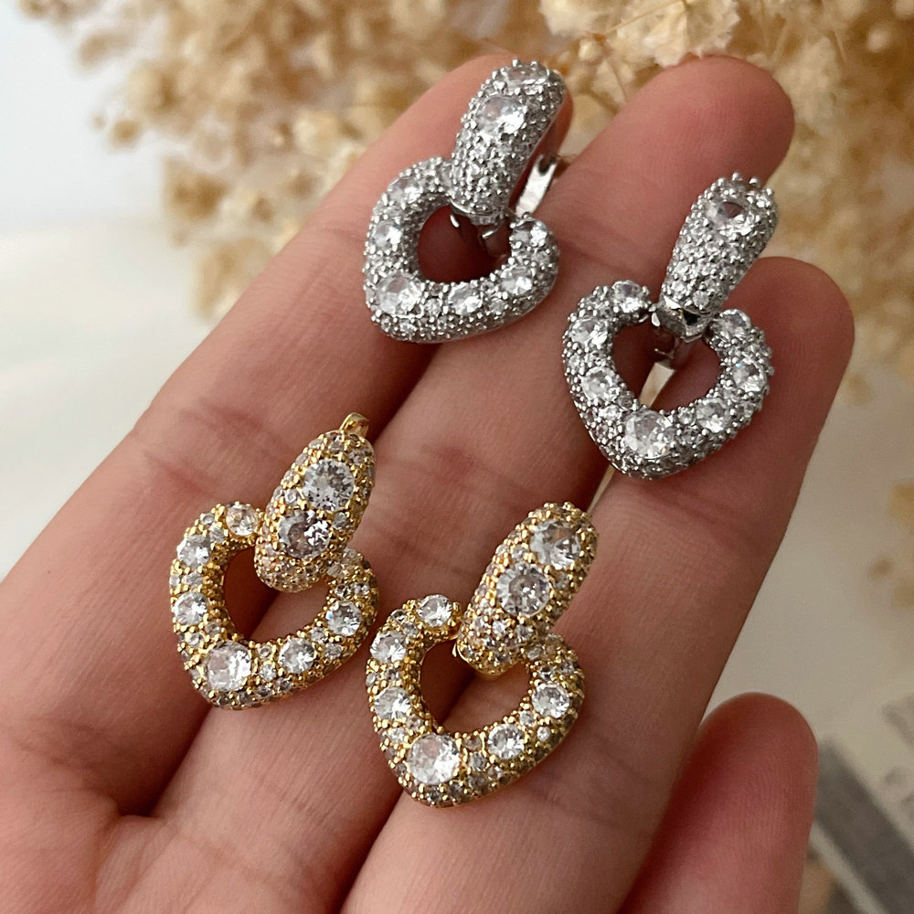 Pave heart earrings