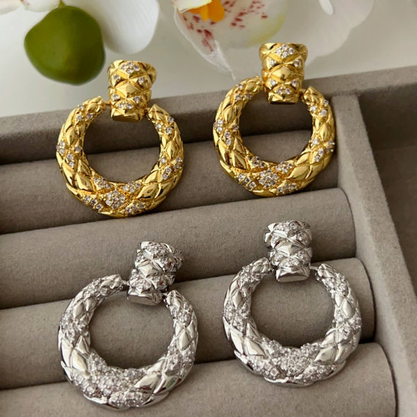 Pave circle earrings