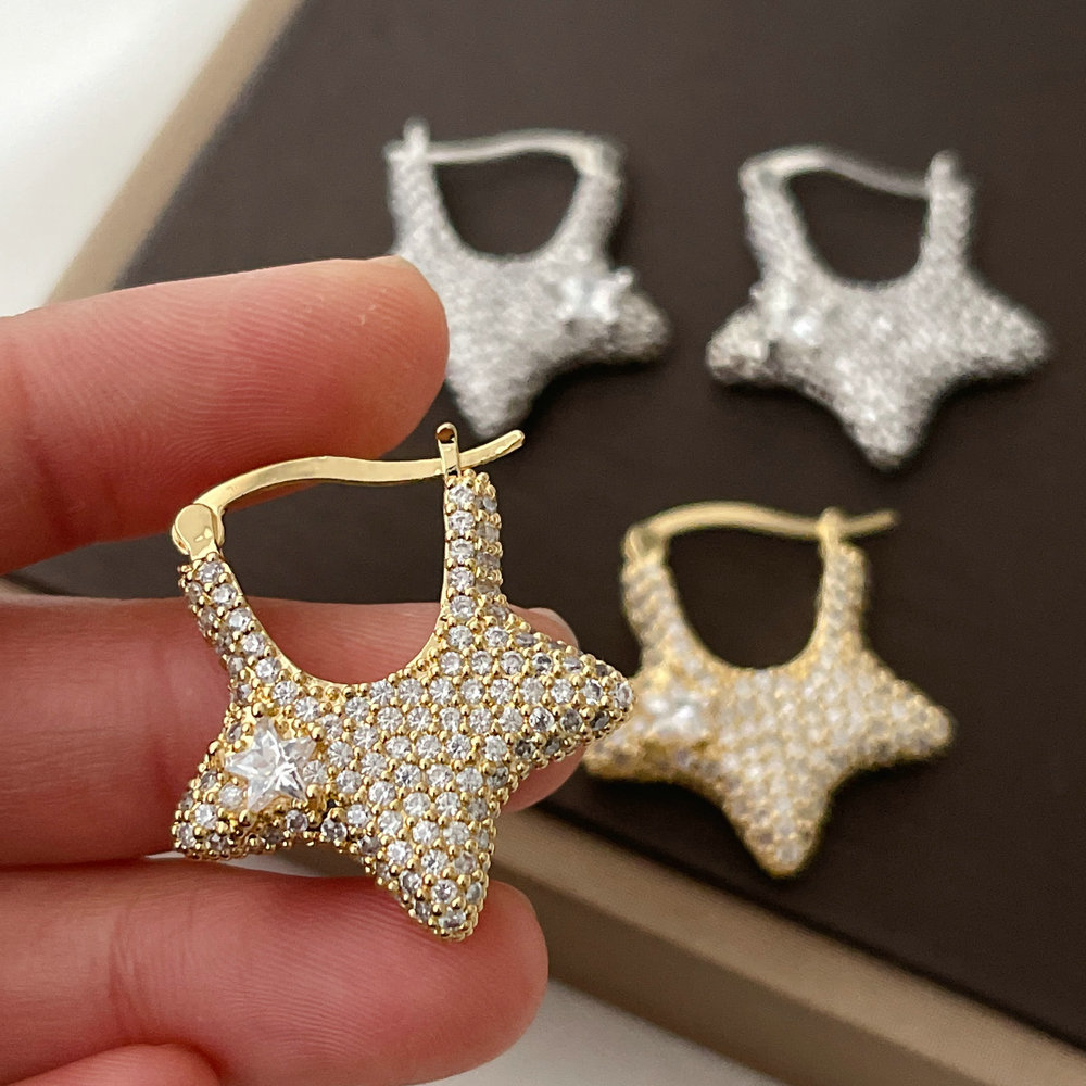 Pave zircon star earrings
