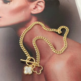 Cuban chain necklace with clover charm 45cm