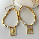 Square charm brass bead bracelet
