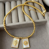 Gold bead with square charm necklace