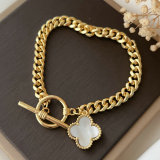 Cuban chain bracelet with clover charm 7.8inch