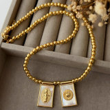 Gold bead with square charm necklace
