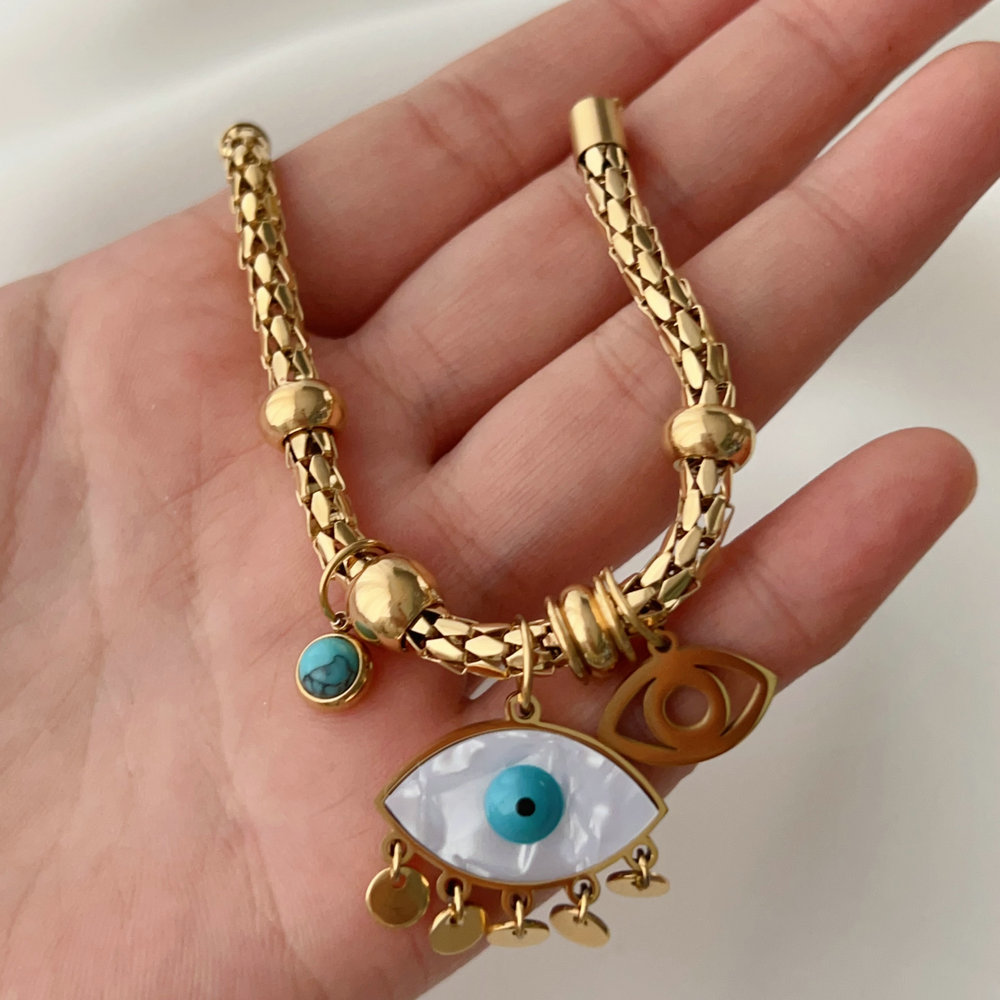 Stainless steel eye charm bracelet