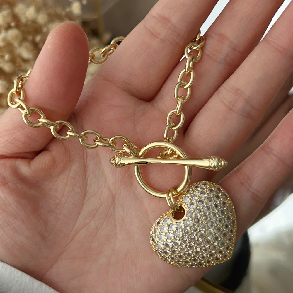 Big heart charm chain bracelet