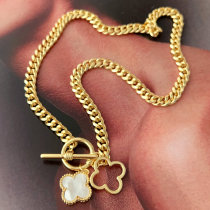 Cuban chain necklace with clover charm 45cm