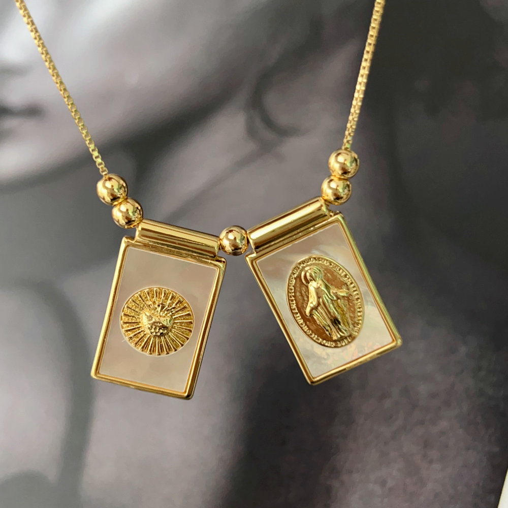 religious square charm necklace