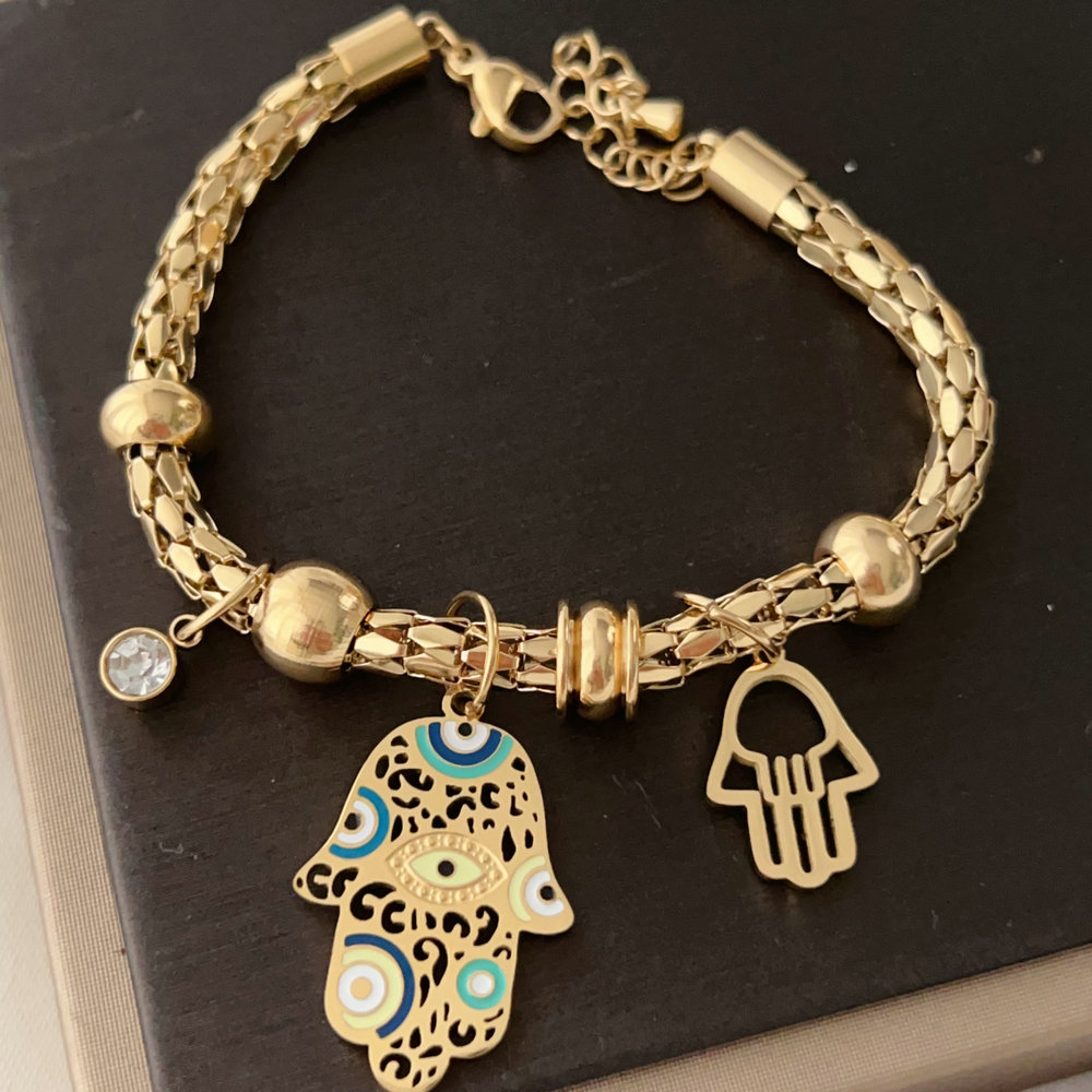 Stainless steel hand charm bracelet