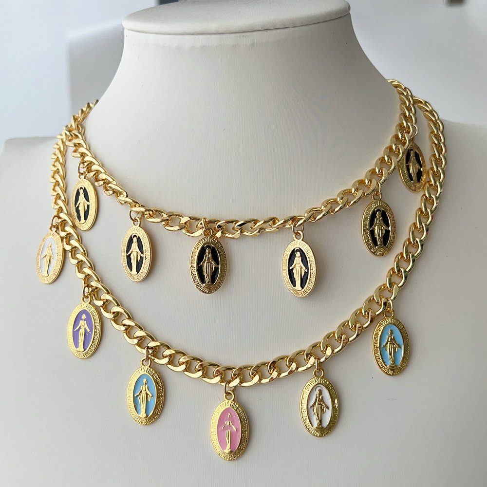Enamel religious charm necklace