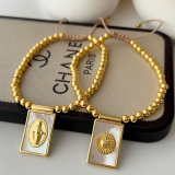 Square religious charm gold bead bracelet