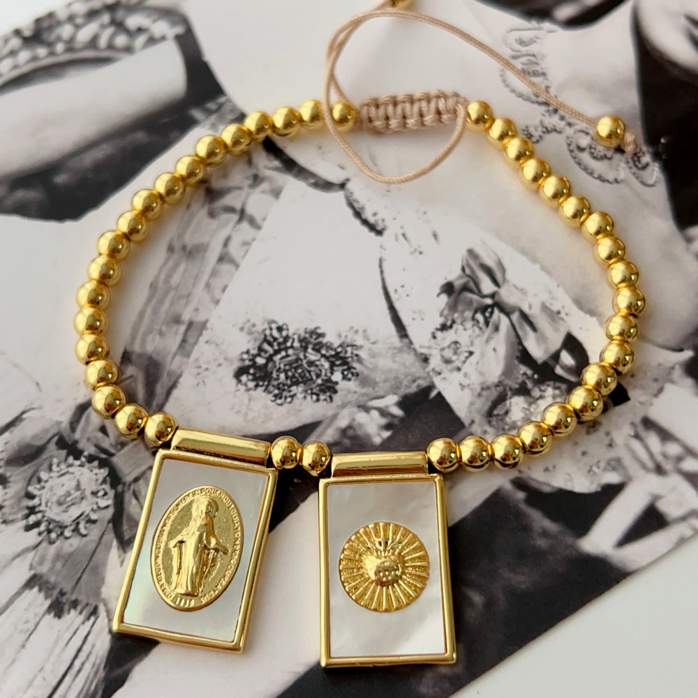 religious square charm bracelet